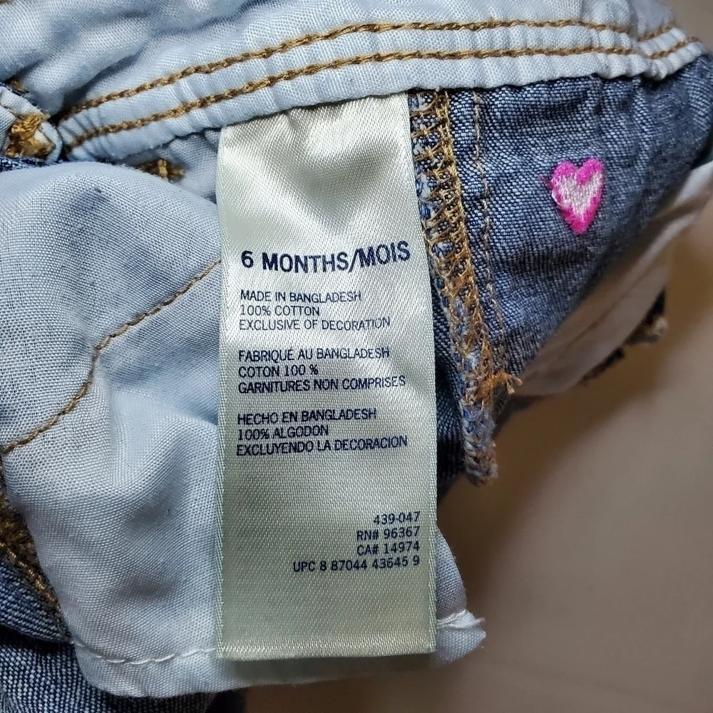 OshKosh B'Gosh Denim Overalls Embroidered Hearts Blue Pink Size 6 M